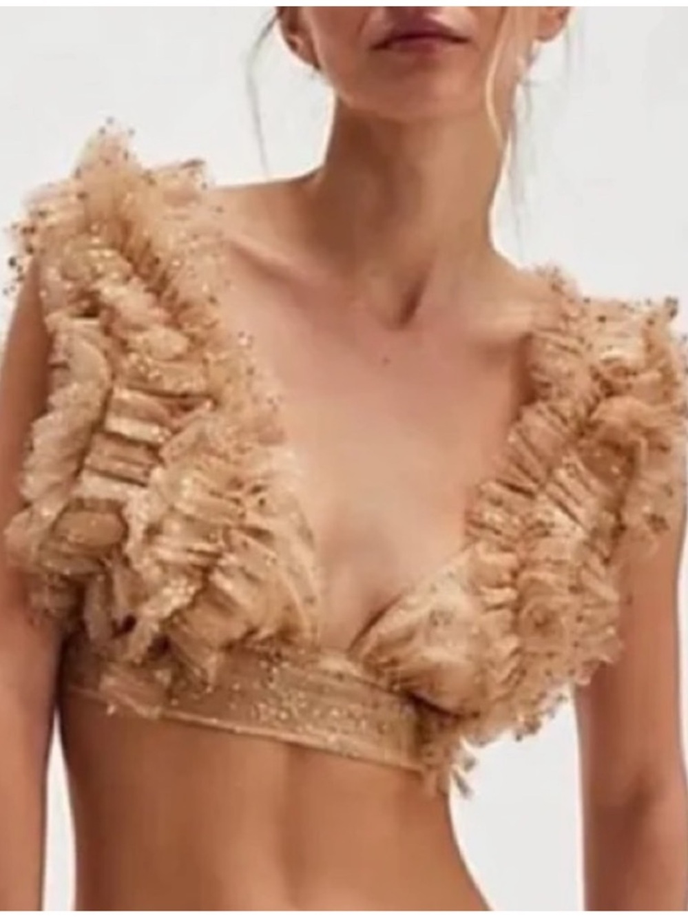Free People Ruffled lace Beige gold Bralette crop top